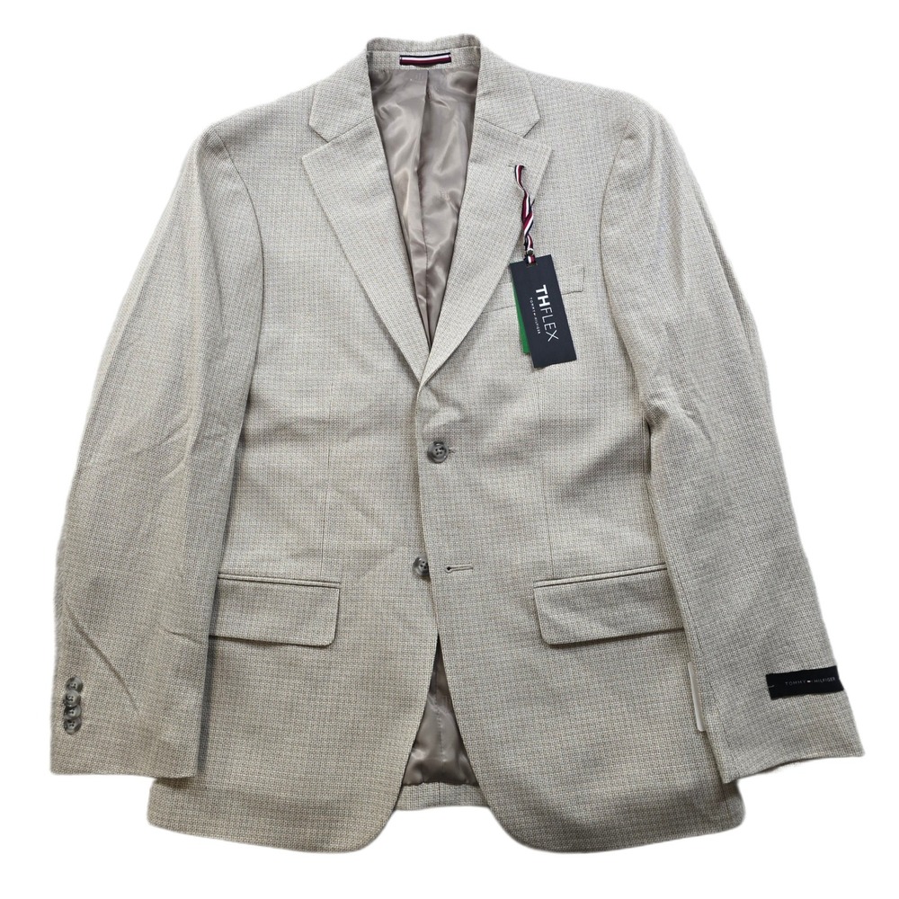 Tommy‎ Hilfiger Modern Fit Sport Coat Mens 36S White Tan Beige Check Blazer NEW